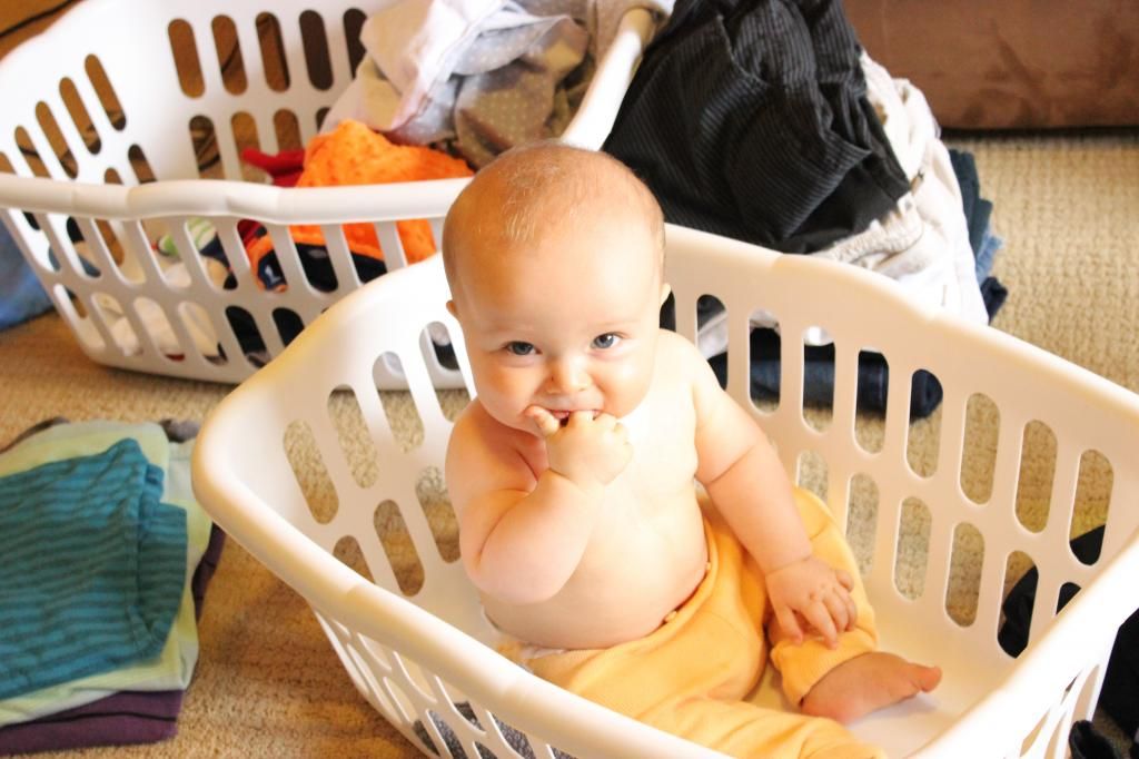 helping mom with laundry
