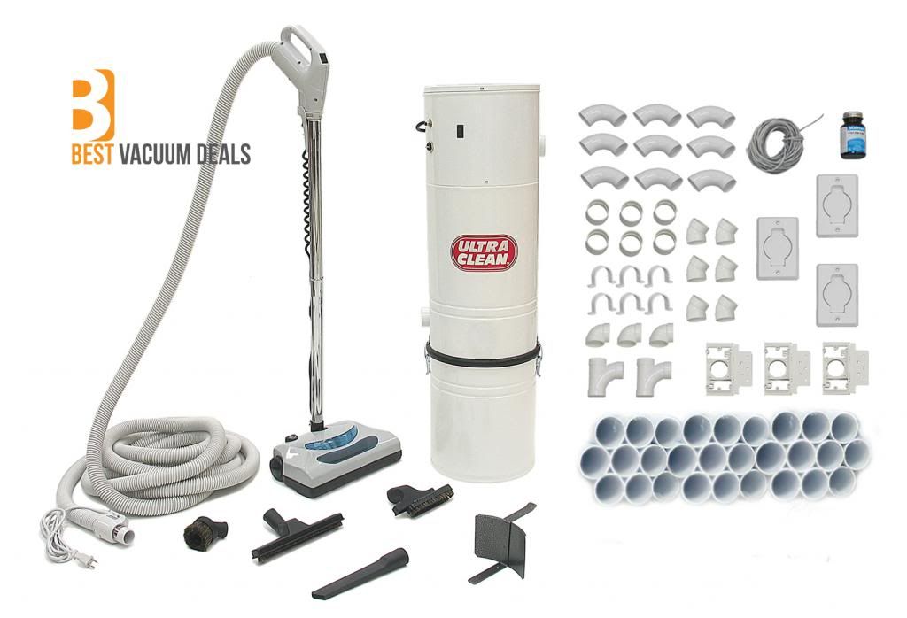 Complete Central Vacuum PACKAGE! 35' Hose Set 3Inlet Installation Kit