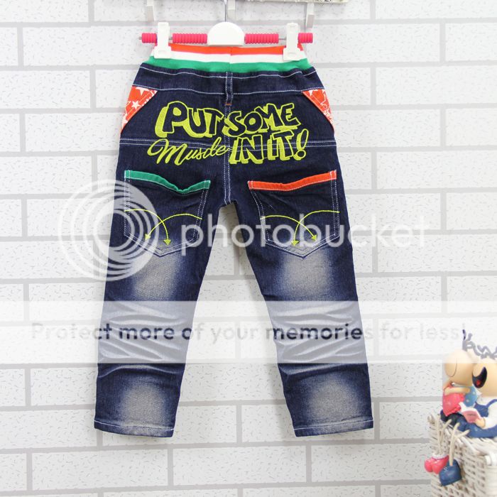 Kinder Jungen Kontrast Trimmen Tasche Stickerei Buchstaben Jeans Hose