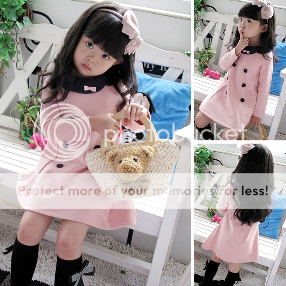 Kids Girls Pink Cotton Dress Toddlers Shirt Princess Dress Size 3 4 5 6 7 8years
